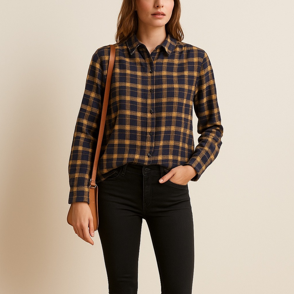 Scotch & Soda Navy and Mustard Plaid Button Down Shirt